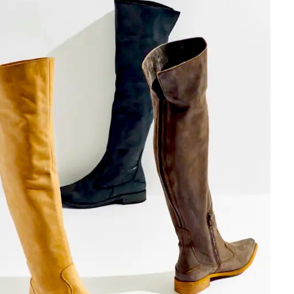 New Free People Brenna Tall Over Knee 7.5 Dark Brown Leather Pointed Toe Western - Picture 3 of 7